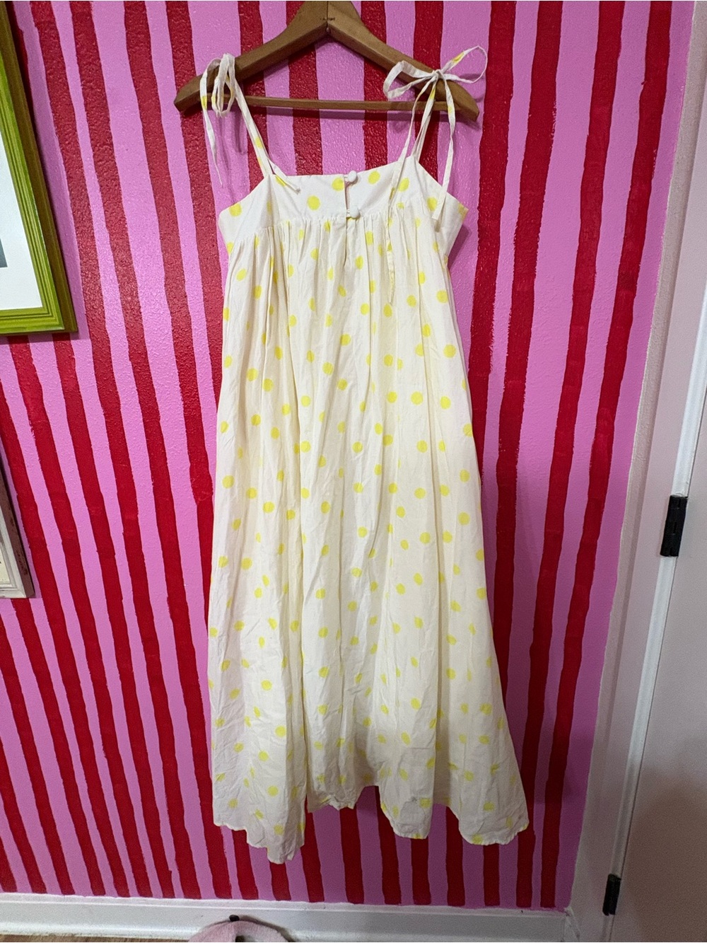 WHIT TWO Cream Maxi Dress with Yellow Polka Dots and Tie Straps